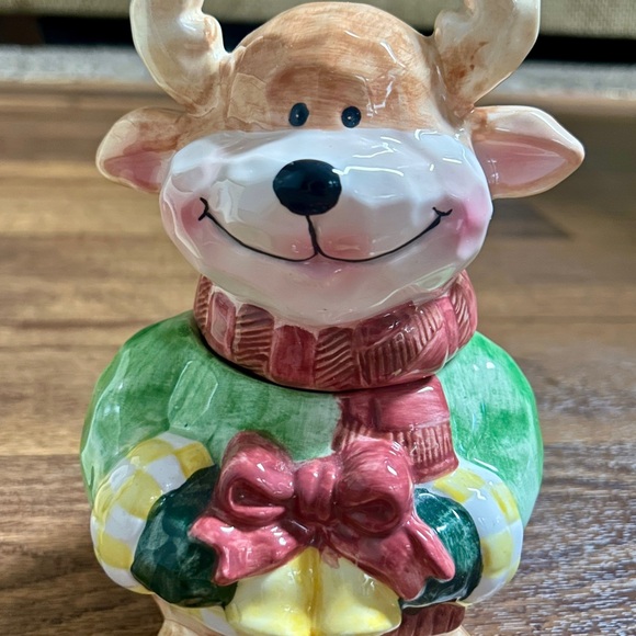 International Bazaar • Ceramic Whimsical Reindeer Snack Jar • New W/Box - Picture 5 of 16